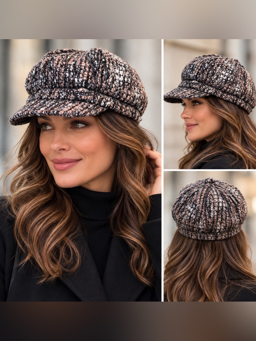 Tickled Pink Textured Bouclé Newsboy Cap Hat
